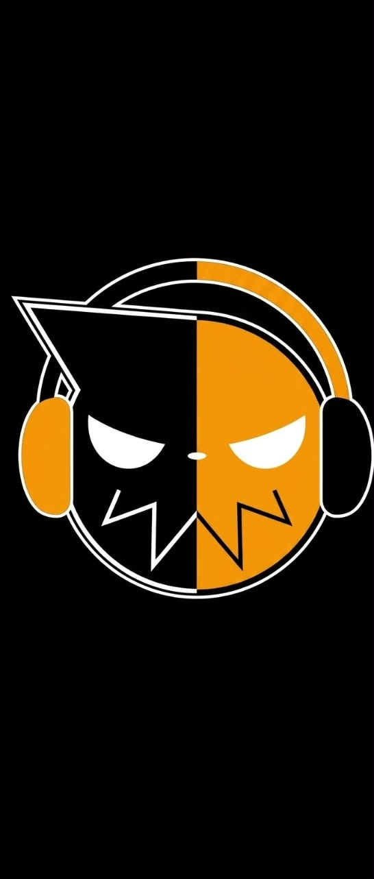 Logo de patrocinador con audífonos en naranja y negro